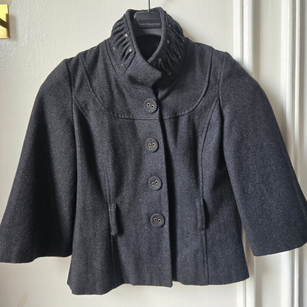 Outer Edge Black Wool Blend Short Pea Coat